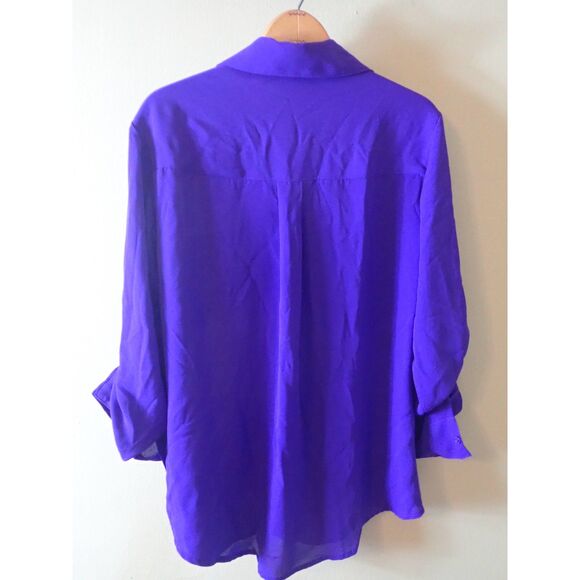 Express Portfolio Shirt Blouse Slim Fit Small Petite Purple Blue Button Front - Picture 2 of 7